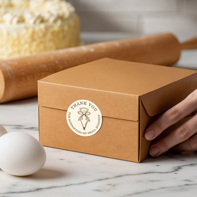 Adesivo Redondo Obrigado Pela Sua Bolsa De Produtos (Thank You For Your Business Bakery Pastry Bag Classic Round Sticker)