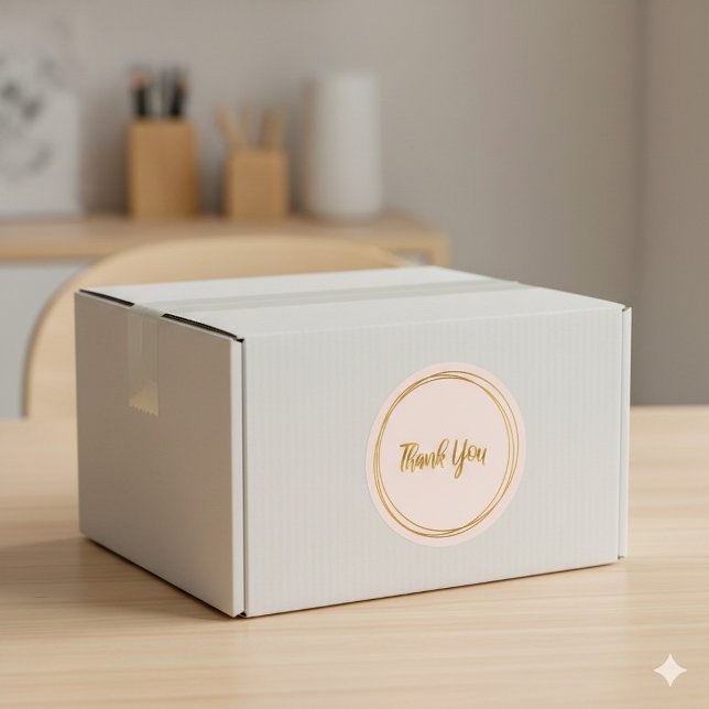 Adesivo Redondo Obrigado pela sua compra (Pink and gold thank you packaging sticker.)