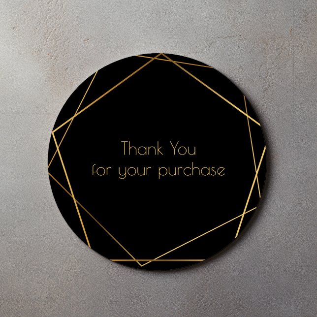 Adesivo Redondo Obrigado pela sua compra borda geométrica dourada (Thank you for your purchase gold geometric border classic round sticker)