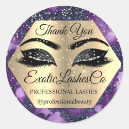 Adesivo Redondo Obrigado pela sua compra Eyelashes Roxos