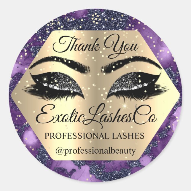 Adesivo Redondo Obrigado pela sua compra Eyelashes Roxos (Frente)