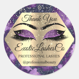 Adesivo Redondo Obrigado pela sua compra Eyelashes Roxos