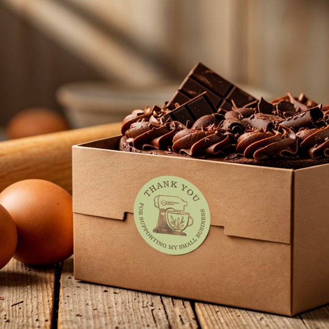 Adesivo Redondo Obrigado Pela Sua Empresa Woodgrain Standmixer (Thank You For Your Business Woodgrain Standmixer Classic Round Sticker)