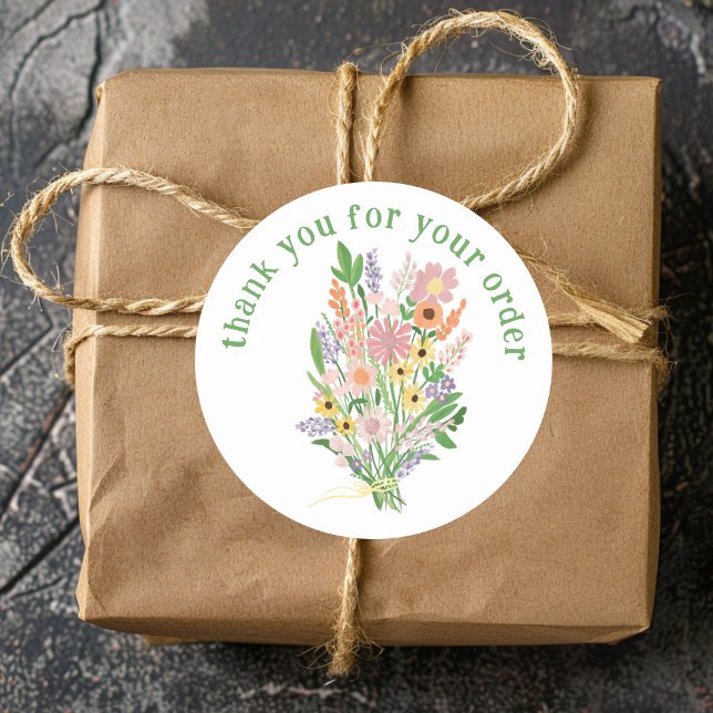 Adesivo Redondo "Obrigado pela sua encomenda" Buquê de flor selvag ("Thank you for your order" Wildflower Bouquet Classic Round Sticker
)