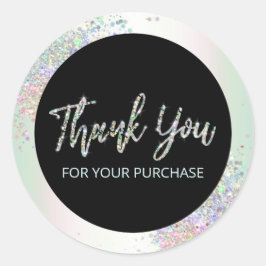 Adesivo Redondo Obrigado Pela Sua Glitter Holográfica Comprada