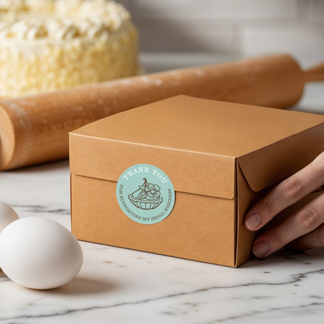 Adesivo Redondo Obrigado Pela Sua Padaria Teal Da Sua Empresa (Thank You For Your Business Teal Bakery Pastry Classic Round Sticker)