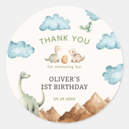 Adesivo Redondo Obrigado pelo aniversário das crianças dinossauros