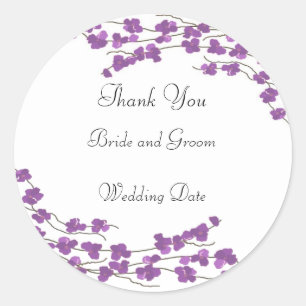 Adesivo Redondo Obrigado pelo Casamento Flor de Roxo