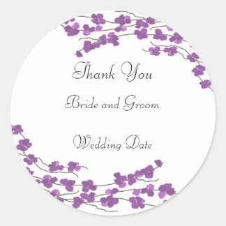 Adesivo Redondo Obrigado pelo Casamento Flor de Roxo