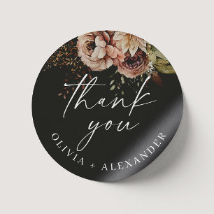 Adesivo Redondo Obrigado pelo Casamento Floral de Outono Boho Pr