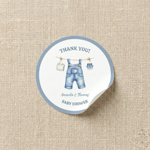 Adesivo Redondo Obrigado pelo Chá de Bebê de Denim Blue Jean