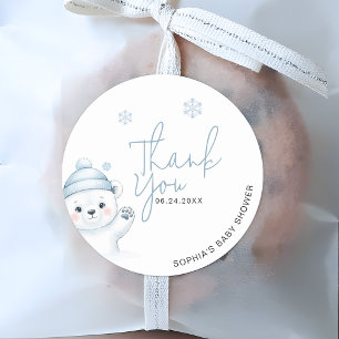 Adesivo Redondo Obrigado pelo Chá de Bebê de Inverno do Urso Polar