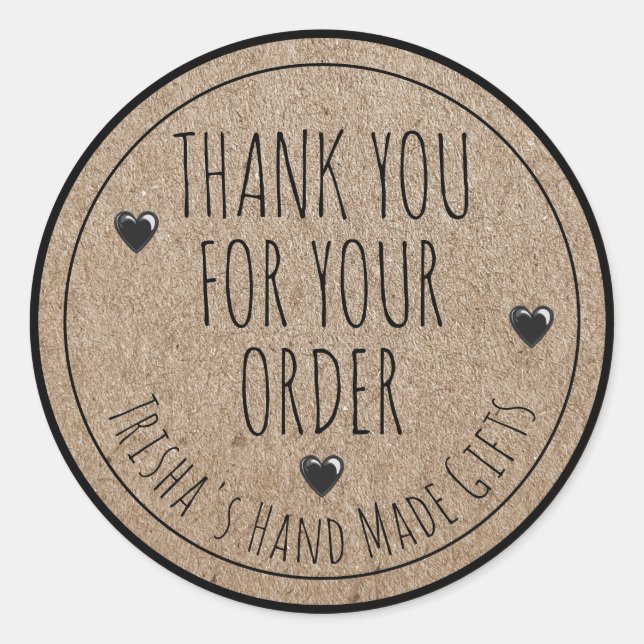 Adesivo Redondo Obrigado Pelo Estilo De Fundo Do Kraft Encomendado (Frente)