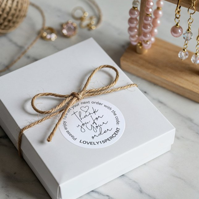 Adesivo Redondo Obrigado pelo seu Código de Promo de Script de Ten (Thank you for your Order Trendy Script Promo Code Classic Round Sticker)