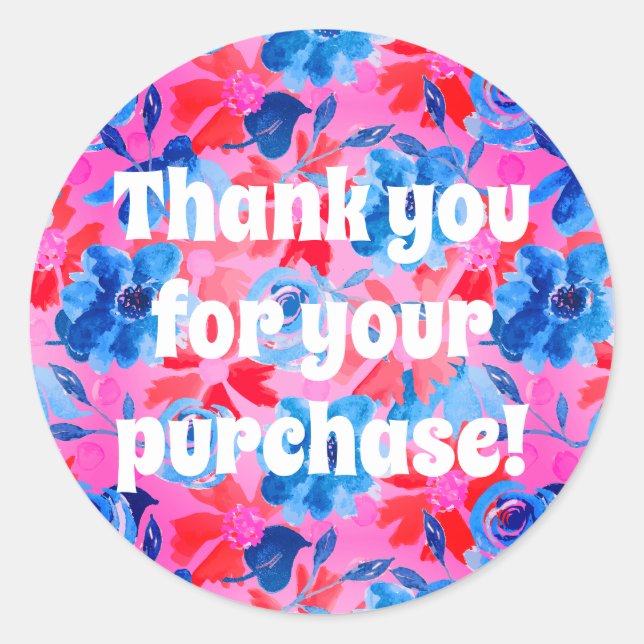 Adesivo Redondo Obrigado pelo seu Floral de Negrito de Compra (Frente)