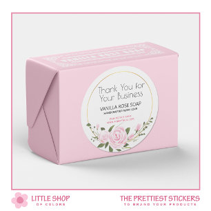 Adesivo Redondo Obrigado pelo seu negócio Floral Watercolor