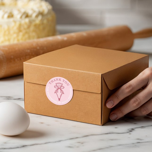 Adesivo Redondo Obrigado Pelo Seu Negócio Padaria Paery Bag Rosa (Thank You For Your Business Bakery Pastry Bag Pink Classic Round Sticker)