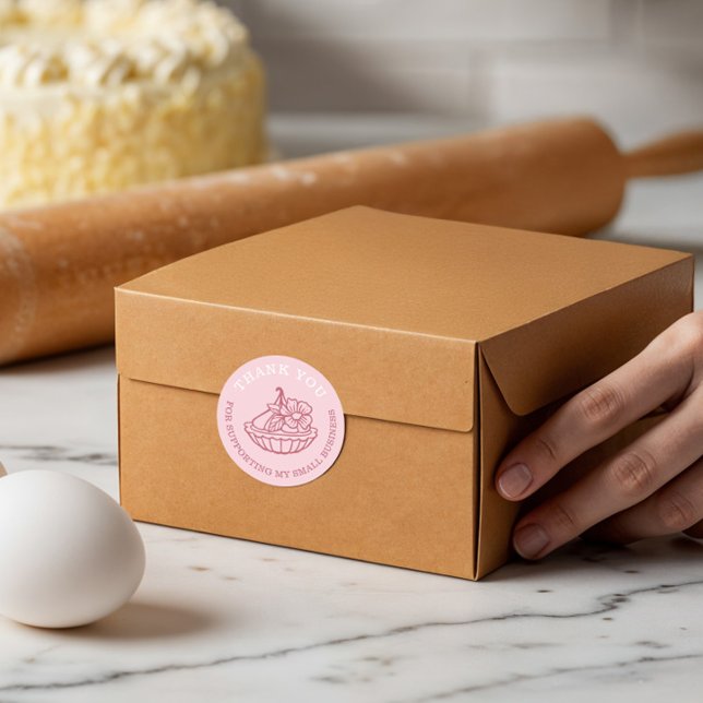 Adesivo Redondo Obrigado Pelo Seu Negócio Pink Bakery (Thank You For Your Business Pink Bakery Pastry Classic Round Sticker)