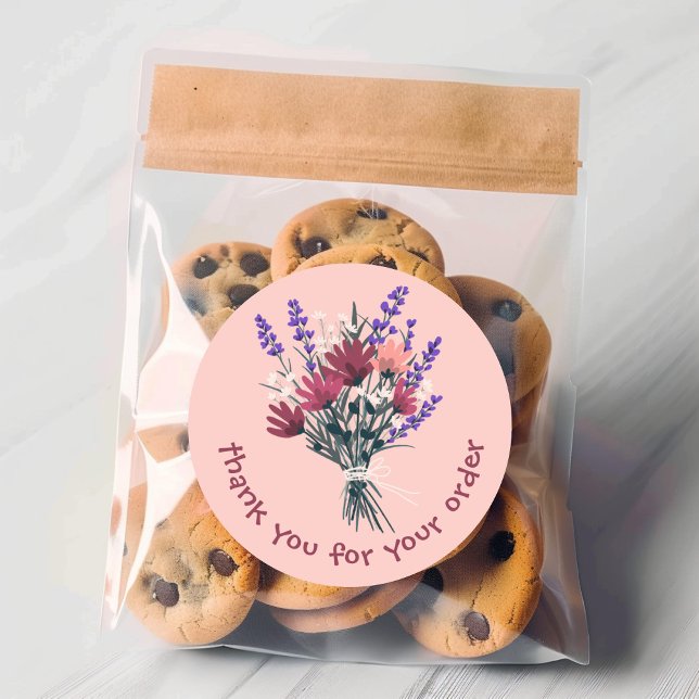 Adesivo Redondo "Obrigado pelo seu pedido" Buquê de Flor Personali ("Thank you for your order" Flower Bouquet Custom Classic Round Sticker
)