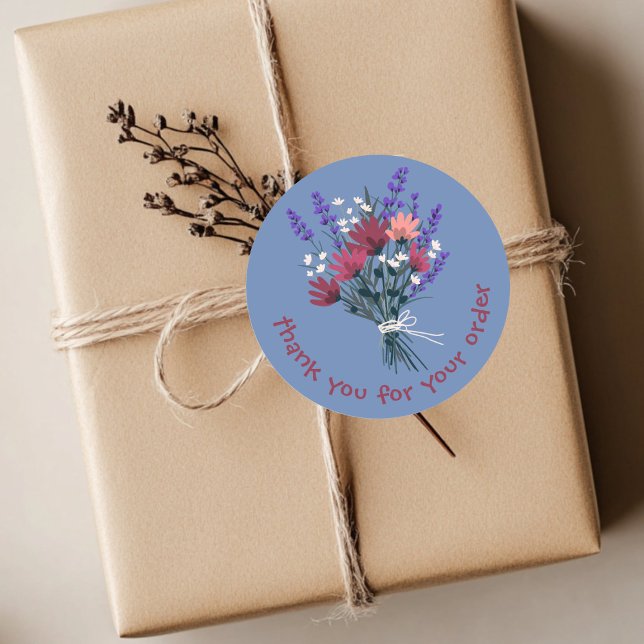 Adesivo Redondo "Obrigado pelo seu pedido" Buquê de Flor Personali ("Thank you for your order" Flower Bouquet Custom Classic Round Sticker
)