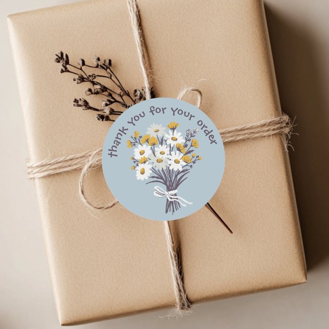Adesivo Redondo "Obrigado pelo seu pedido" Buquê de margarida pers ("Thank you for your order" Daisy Bouquet Custom Classic Round Sticker
)