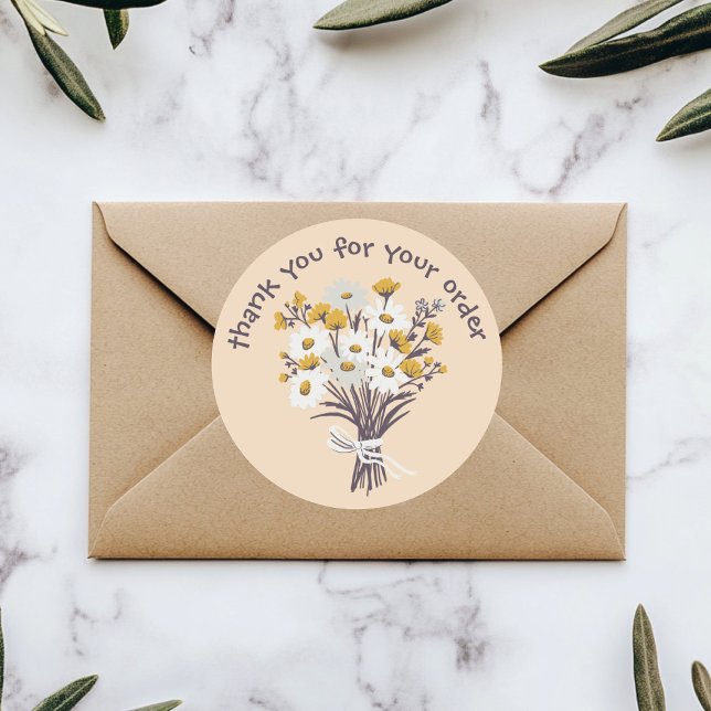 Adesivo Redondo "Obrigado pelo seu pedido" Buquê de margarida pers ("Thank you for your order" Daisy Bouquet Custom Classic Round Sticker
)