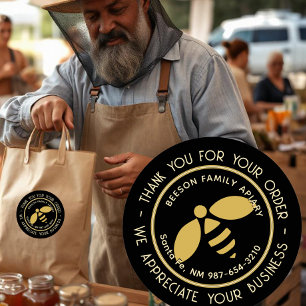 Adesivo Redondo Obrigado pelo seu pedido Dourado Bee Apiary Honey