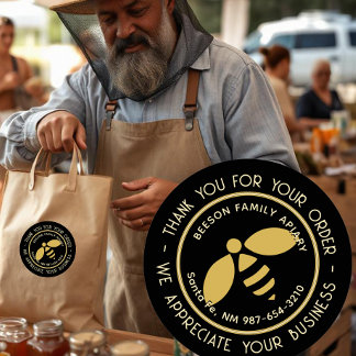 Adesivo Redondo Obrigado pelo seu pedido Dourado Bee Apiary Honey