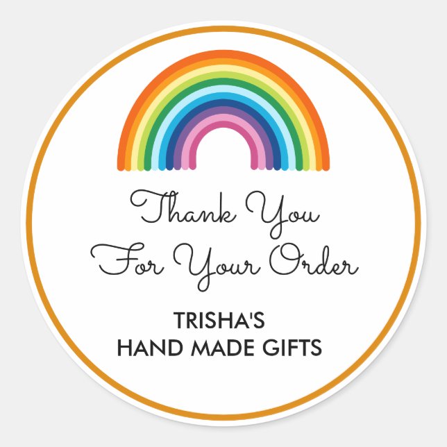 Adesivo Redondo Obrigado Pelo Seu Pedido Rainbow (Frente)