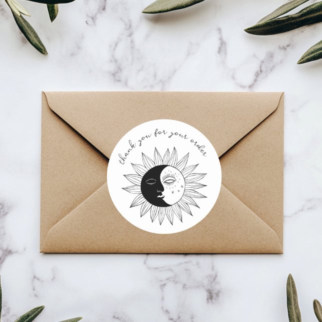Adesivo Redondo "Obrigado pelo seu pedido" Sol e Lua Personalizado ("Thank you for your order" Cute Custom Sun & Moon Classic Round Sticker
)