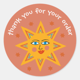 Adesivo Redondo "Obrigado pelo seu pedido" Sol Personalizado