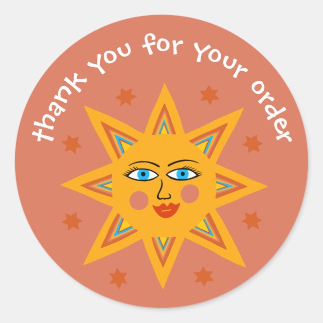 Adesivo Redondo "Obrigado pelo seu pedido" Sol Personalizado (Frente)