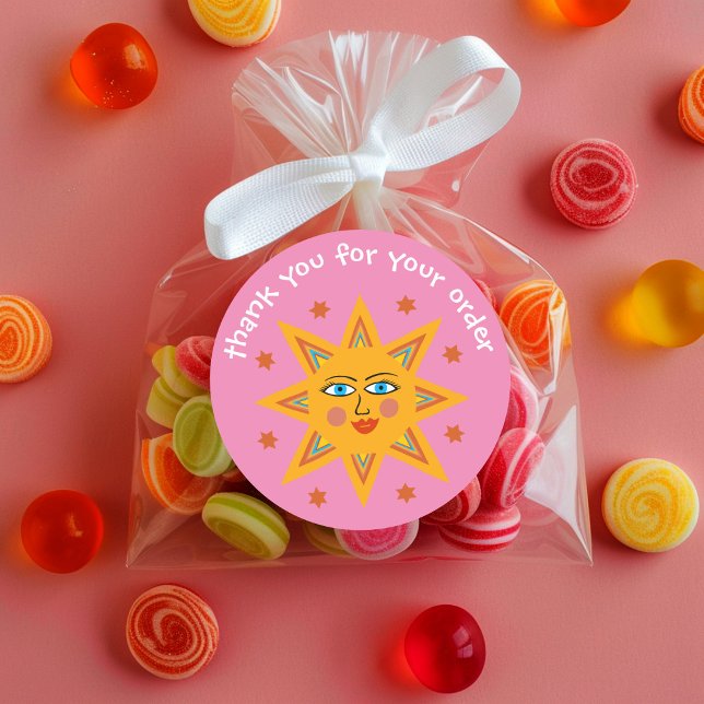 Adesivo Redondo "Obrigado pelo seu pedido" Sol Personalizado ("Thank you for your order" Cute Custom Sun Classic Round Sticker
)