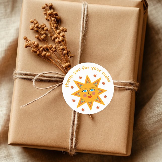 Adesivo Redondo "Obrigado pelo seu pedido" Sol Personalizado ("Thank you for your order" Cute Custom Sun Classic Round Sticker
)