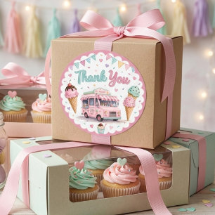 Adesivo Redondo Obrigado pelo Sorvete de Pastel de Aniversário