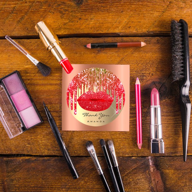 Adesivo Redondo Obrigado Pequena Empresa Nome Dourado Lábios Verme (Criador carregado)