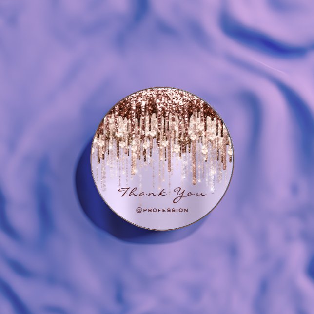 Adesivo Redondo Obrigado Pequenas Empresas Drives Rosa Purple Glit (Thank You Small Business Drips Rose Purple Glitter Classic Round Sticker)