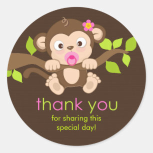 Adesivo Redondo Obrigado pequeno bonito da menina do macaco você