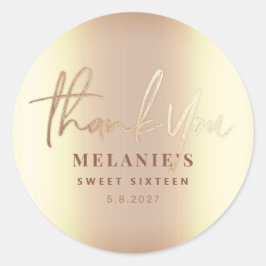 Adesivo Redondo Obrigado Personalizado 16º Noiva Elegante Dourado