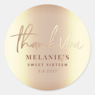 Adesivo Redondo Obrigado Personalizado 16º Noiva Elegante Dourado