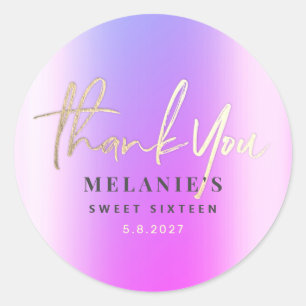 Adesivo Redondo Obrigado Personalizado 16º Púrpura Bridal Dourad