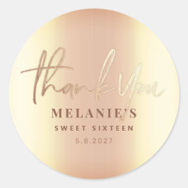 Adesivo Redondo Obrigado Personalizado 16.º Elegante Bridal Dourad