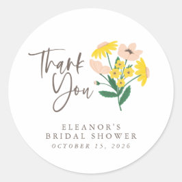 Adesivo Redondo Obrigado Personalizado Chá de panela Flores Selvag