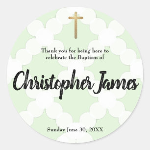 Adesivo Redondo obrigado personalizado de batismo verde do bebê