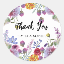 Adesivo Redondo Obrigado Personalizado Flores De Aquarela