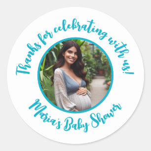 Adesivo Redondo Obrigado Personalizado Foto Baby Shower Rótulo Mod