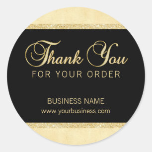 Adesivo Redondo Obrigado Personalizado Por Sua Ordem Dourada Preto