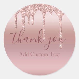 Adesivo Redondo Obrigado Personalizado, Rosa, Dissipador de Glitte