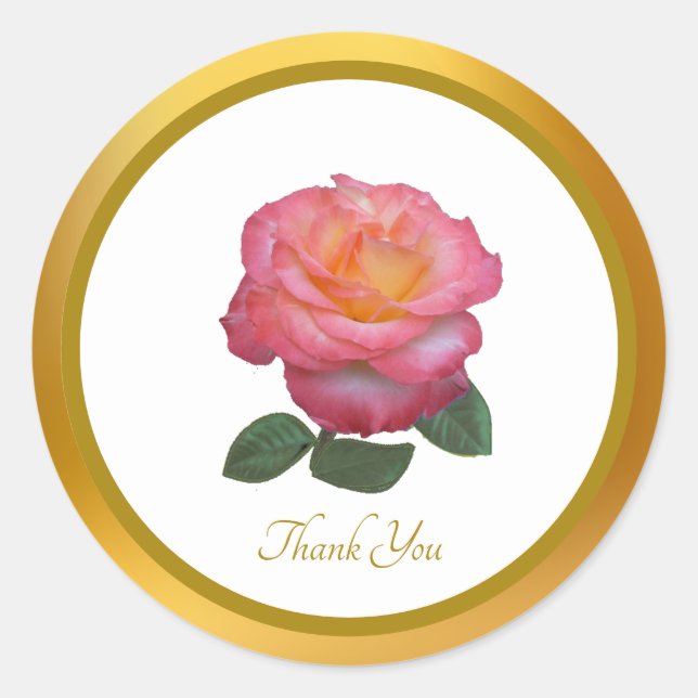 Adesivo Redondo Obrigado, Pink Rose Sticker (Frente)
