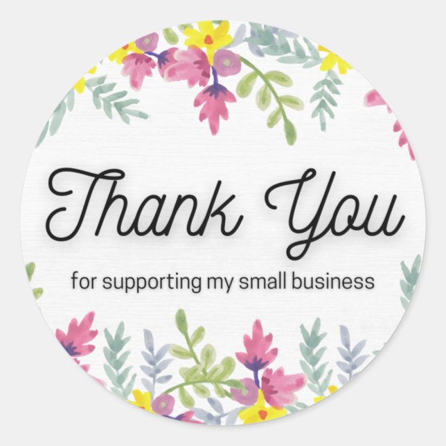 Adesivo Redondo Obrigado por apoiar meu floral de pequenos negócio (Frente)